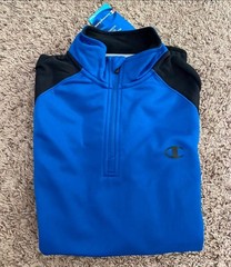 Champion Men’s Powertrain Tech Fleece 1/4 Zip Pullover Blue Black Small NWT