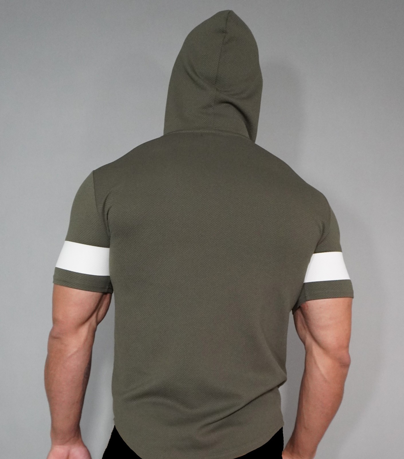 GREEN WAFFLE HOODED SHORT SLEEVE ATHLETIC SHIRT SIZE M gallery