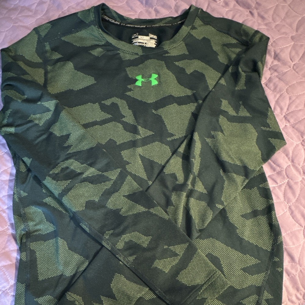 Under Armour ColdGear Men's LG/G Green/Black Camo Compression Crew Neck Shirt