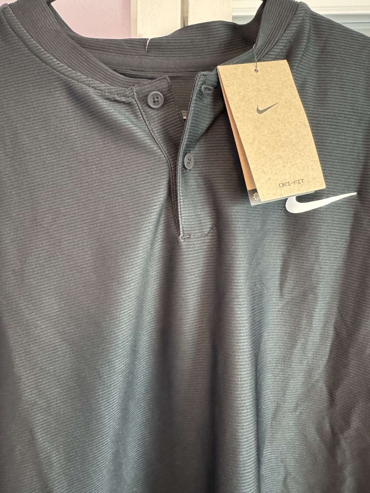 Men’s Nike Dri-fit Short Sleeve Black Henley Style Tshirt. Mens LG. NWT gallery