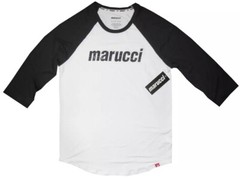 NEW MARUCCI BASEBALL T SHIRT L MENS SOFTBALL WH BLACK RAGLAN 3/4 SLEEVE TRAINING