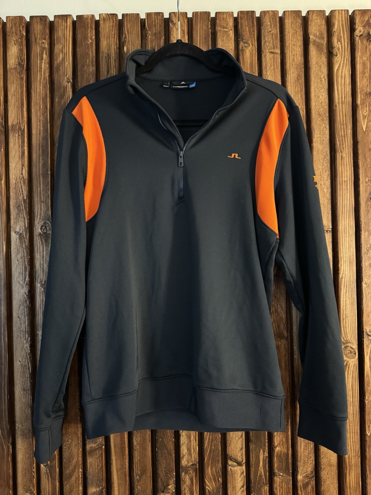 J. Lindeberg Performance Quarter Zip Pullover, Mens Medium, Navy And Orange gallery