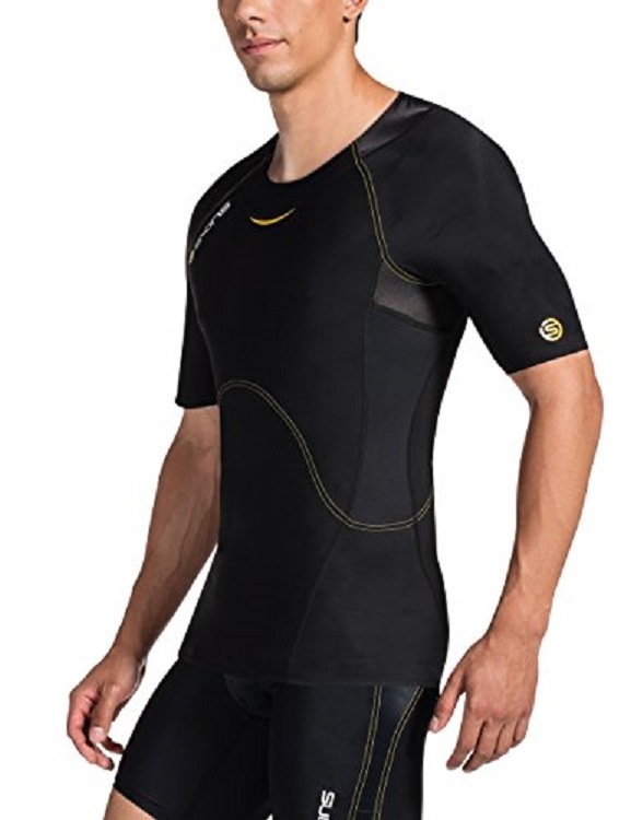 Skins A400 Men's Compression Short Sleeve Top Black w/Yellow Stitching gallery