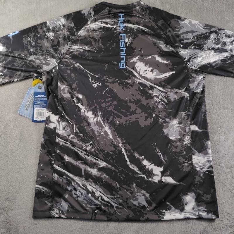 Huk Pursuit Mossy Oak Shirt Mens Small Gray Black Camo Long Sleeve Fishing UPF gallery