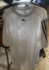 ADIDAS Active 360 Athletic Small Shirt w/ Classic White With 3 Dark Blue Strips