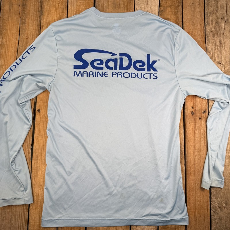 Hanes Cool Dri Mens Medium Blue SeaDek Marine Products Long Sleeve Shirt UV gallery