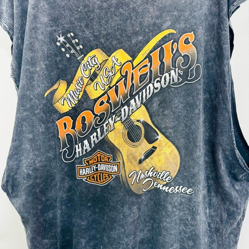 Harley Davidson Tank Top Gray Graphic Print Nashville Music City Shirt Size 2XL gallery
