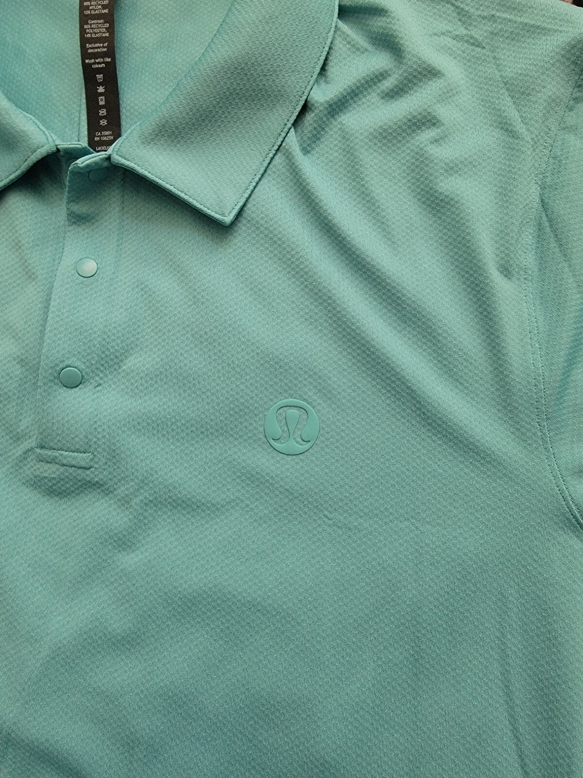 Mens Lululemon Stretch Golf Polo Short Sleeve Shirt 2XL TDLT Teal Green gallery