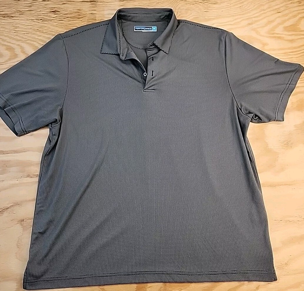 Roundtree & Yorke Performance Black Micro Check Golf Polo Mens XL Lightweight gallery