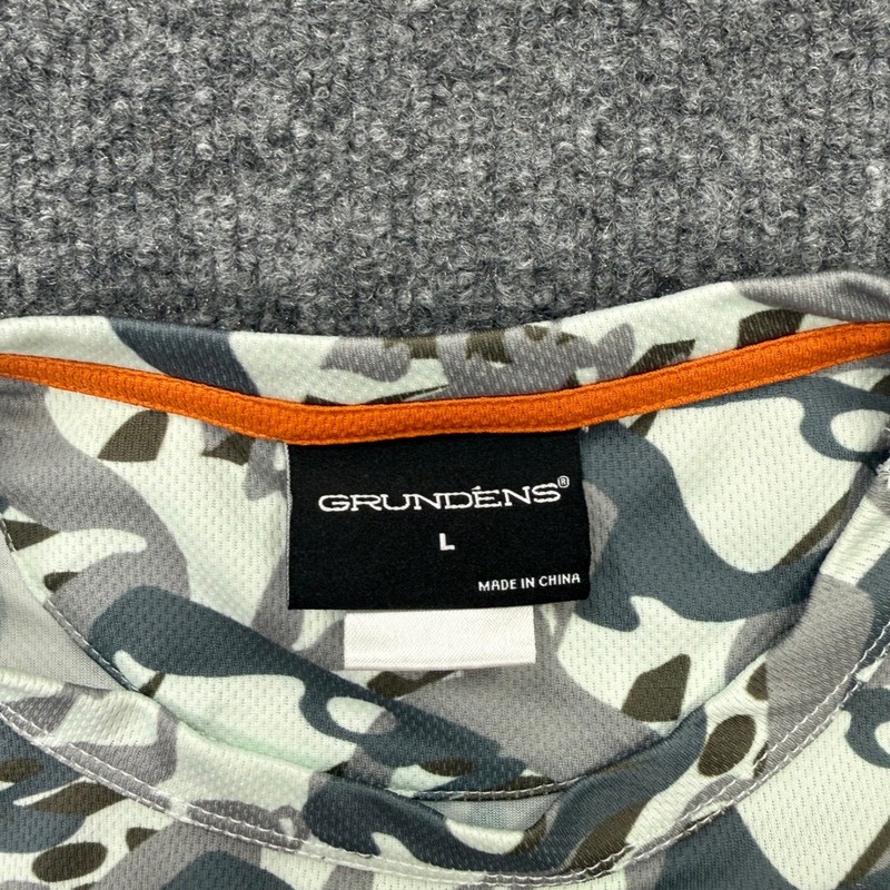 Grundens Mens Long Sleeve Camo Fishing Shirt Gray White Large Performance Tee gallery