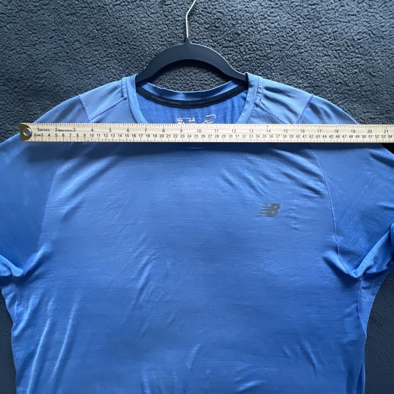 New Balance Men's Size XL Running Tech Light Blue Shirt with Reflective Stripes gallery