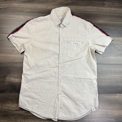 Free Planet Shirt Mens Medium Yellow Straight Stripe Short Sleeve