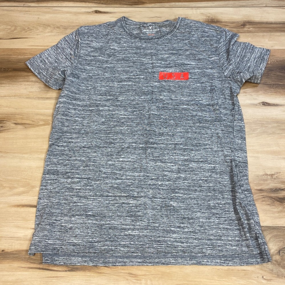 American Eagle Shirt Mens Large Core Flex Gray Crewneck Red Stars Short Sleeve