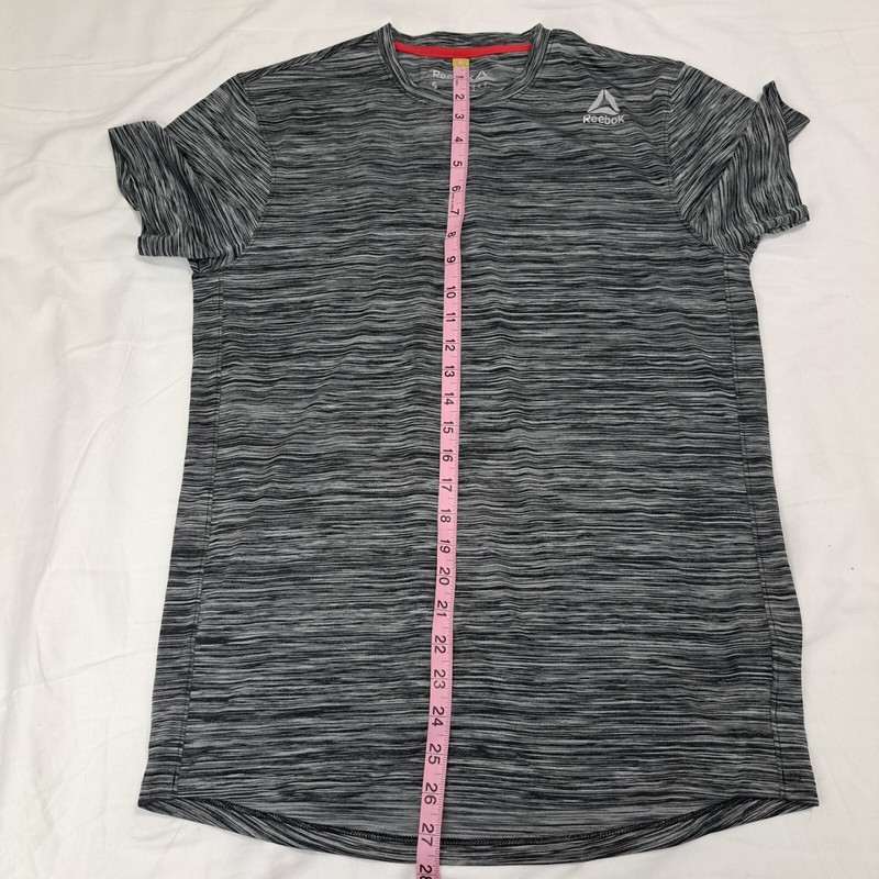 Reebok Gray and Black Stripe Pattern Athletic Performance T Shirt Mens Size S gallery