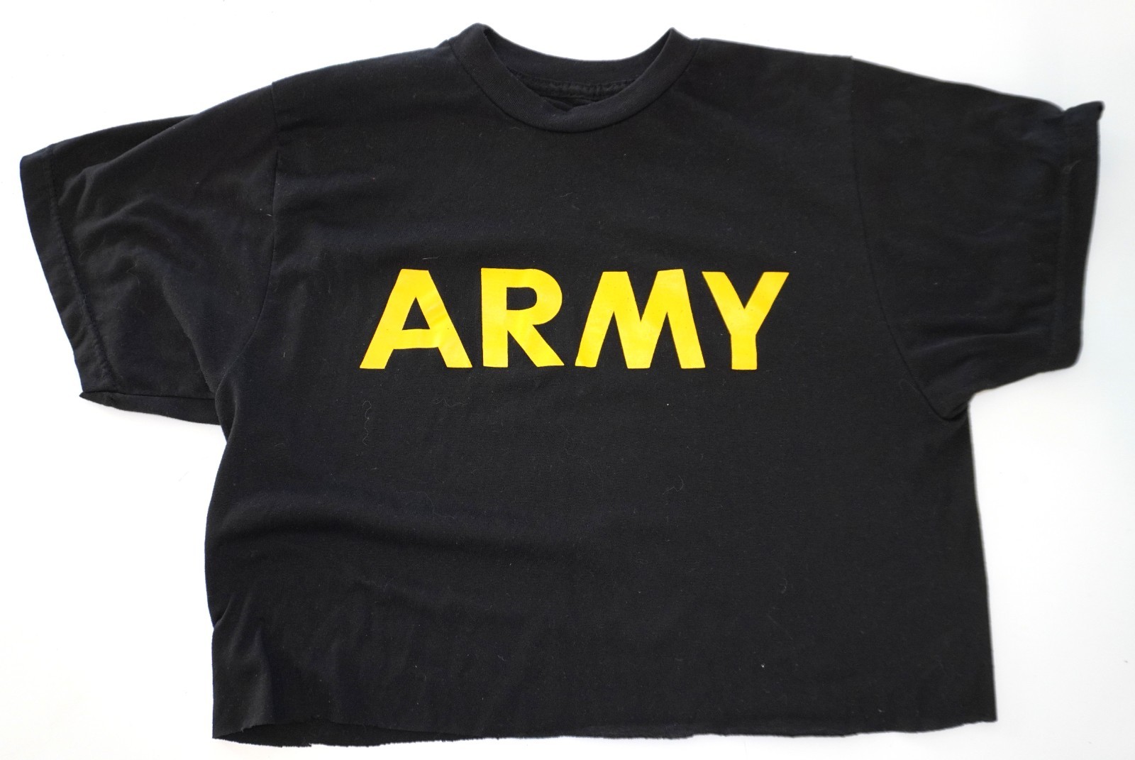 ARMY BLACK SHORT SLEEVE CROPPED CUT-OFF SHIRT SIZE S gallery