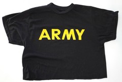 ARMY BLACK SHORT SLEEVE CROPPED CUT-OFF SHIRT SIZE S