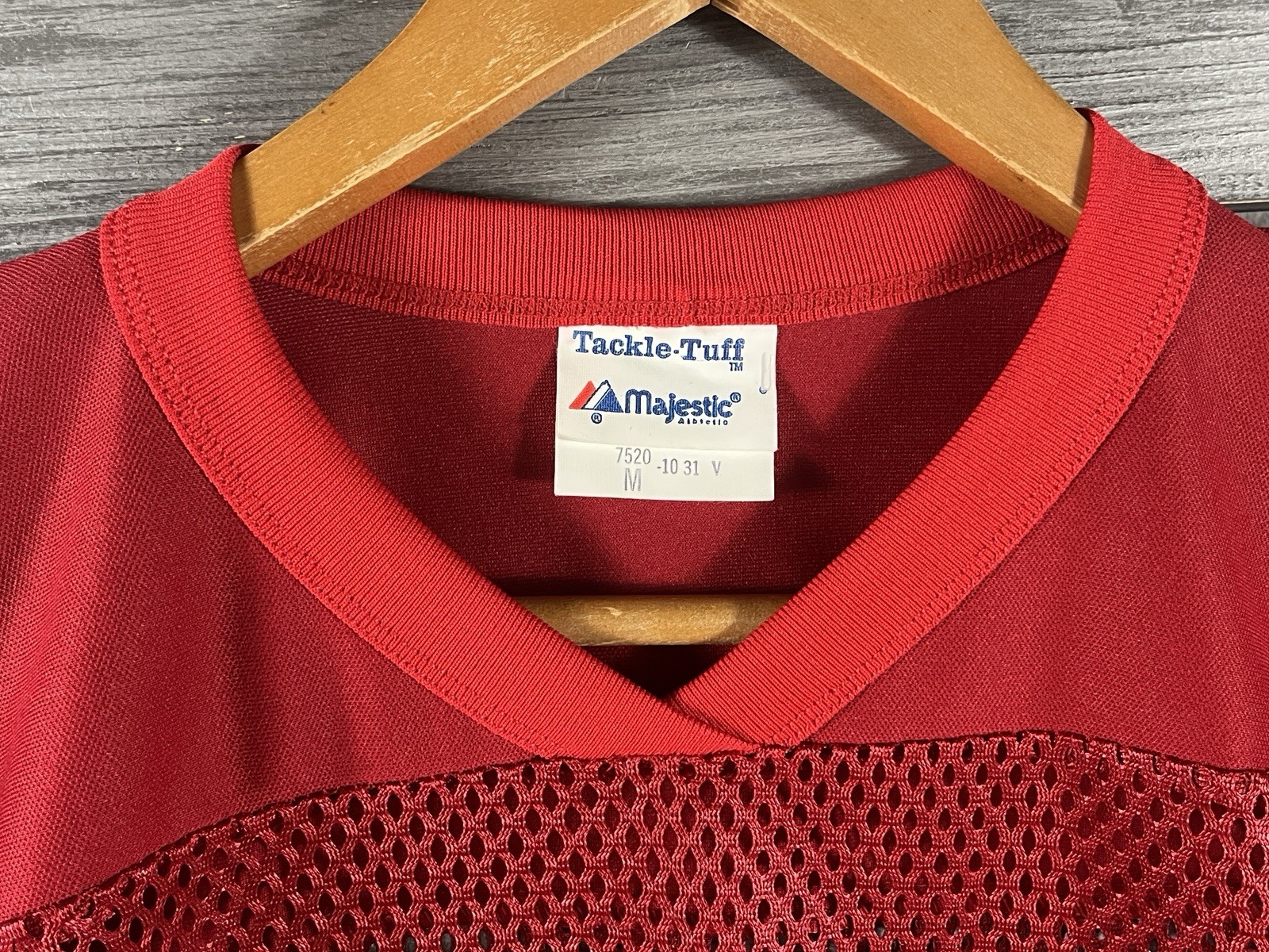 NWOT Vintage Majestic Tackle Tuff Red Mesh Practice Football Jersey Mens M gallery