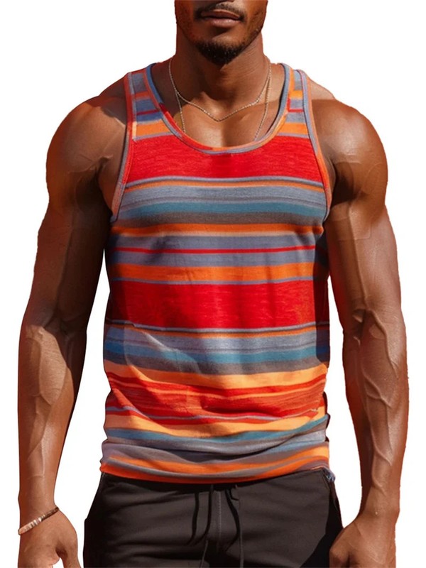 Fashion Simple Stripe 3D Print Tank Tops Men Streetwear Vest Oversized Sle gallery