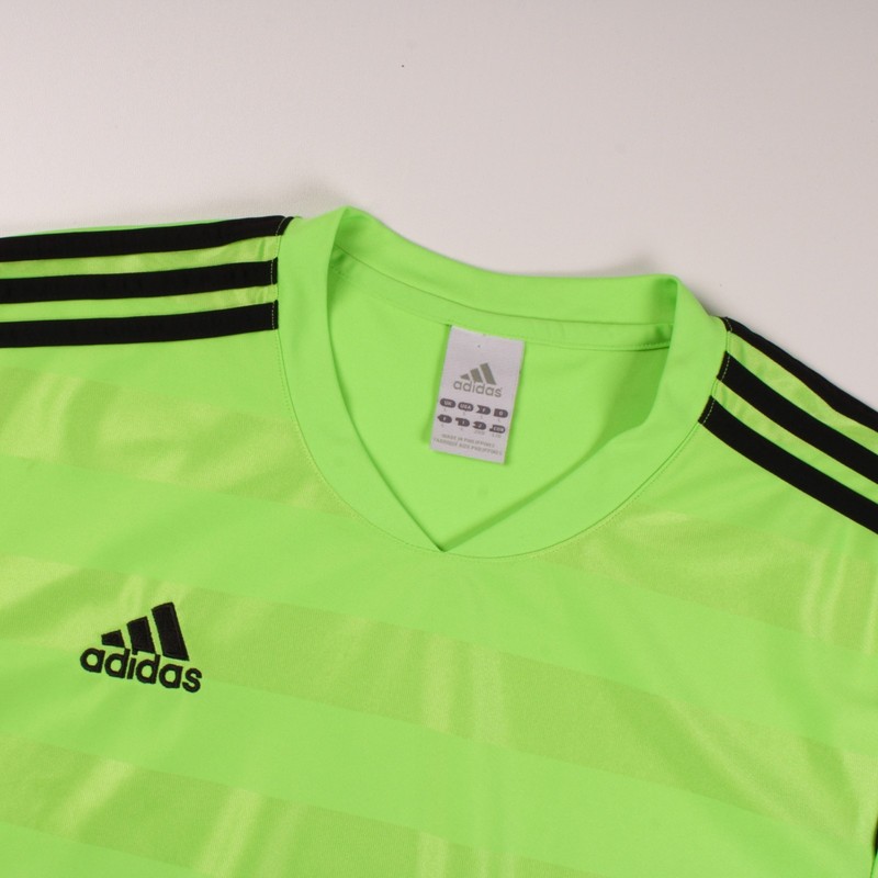 Vintage Adidas Climalite Neon Green Striped Jersey Training T-Shirt Mens Size: L gallery