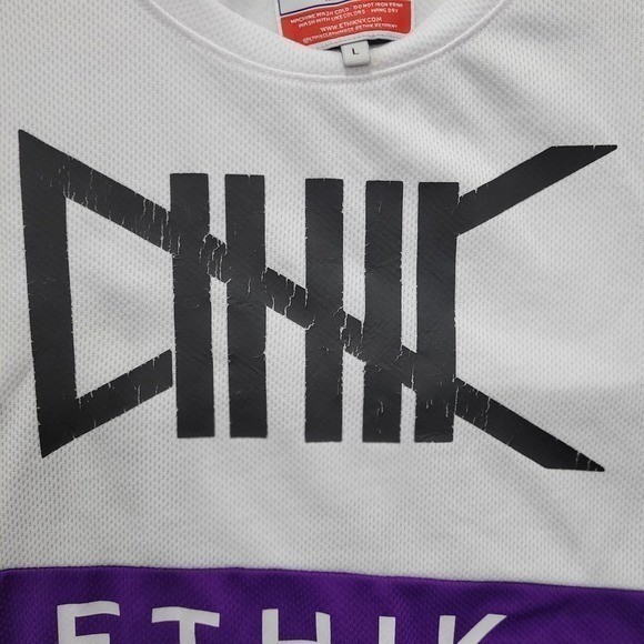 ETHIK Athletics Worldwide Long Sleeve T-Shirt Graphic White Purple Red Mens L gallery