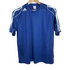 Adidas Climalite Jersey Men Large Blue 3-Stripe Short Sleeve Soccer 20 Tee C20