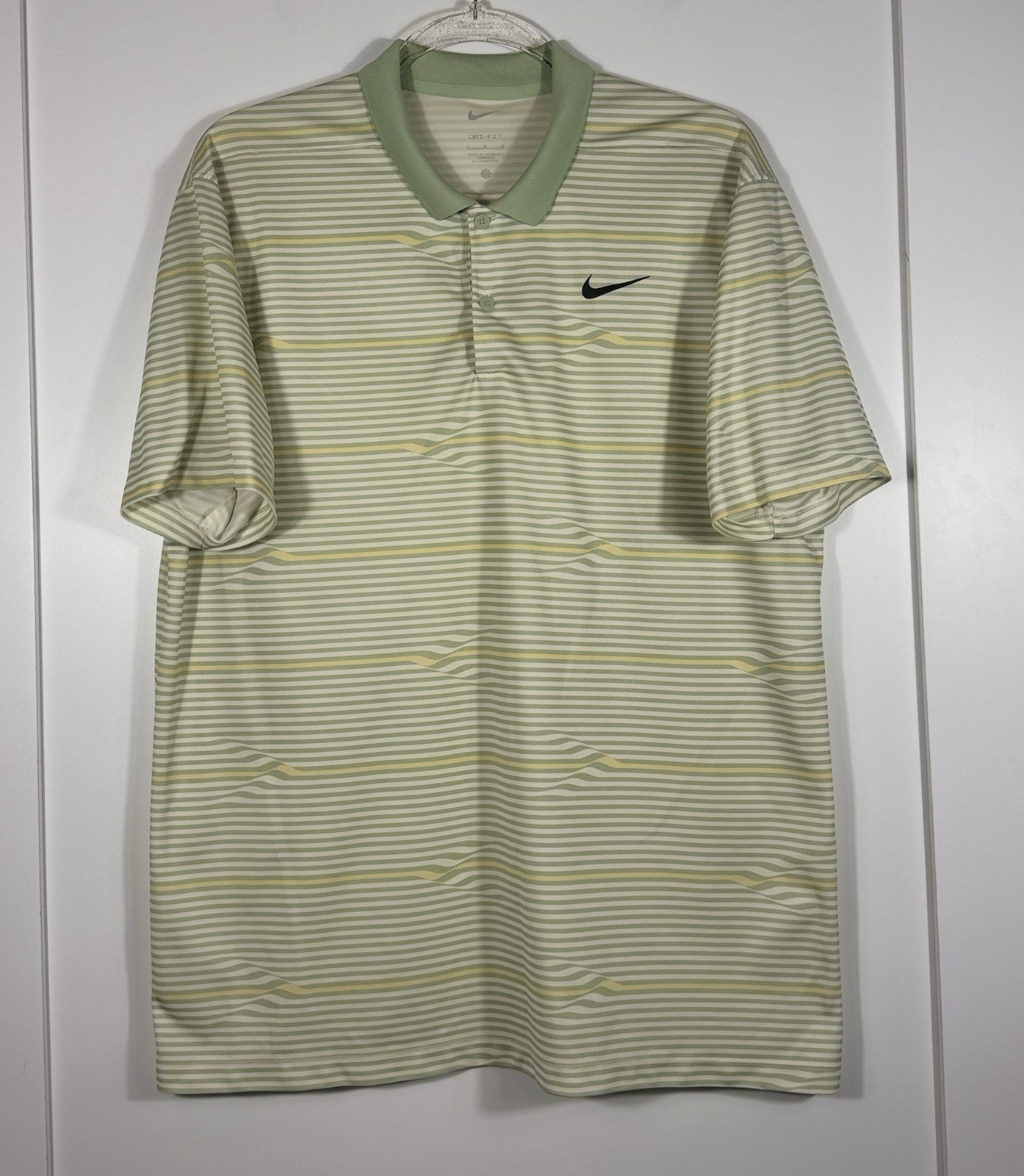 Nike Dri Fit Polo Shirt Large Green Striped Golf Swoosh gallery