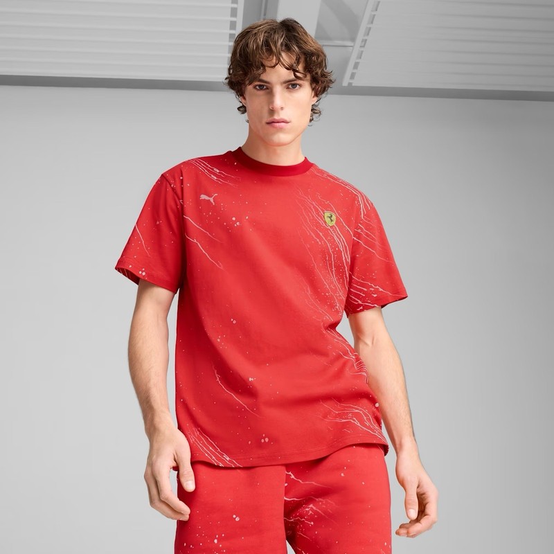 Puma x Ferrari Race Color Splash AOP Tee Shirt Red 630487-02 Men's Size LARGE L gallery