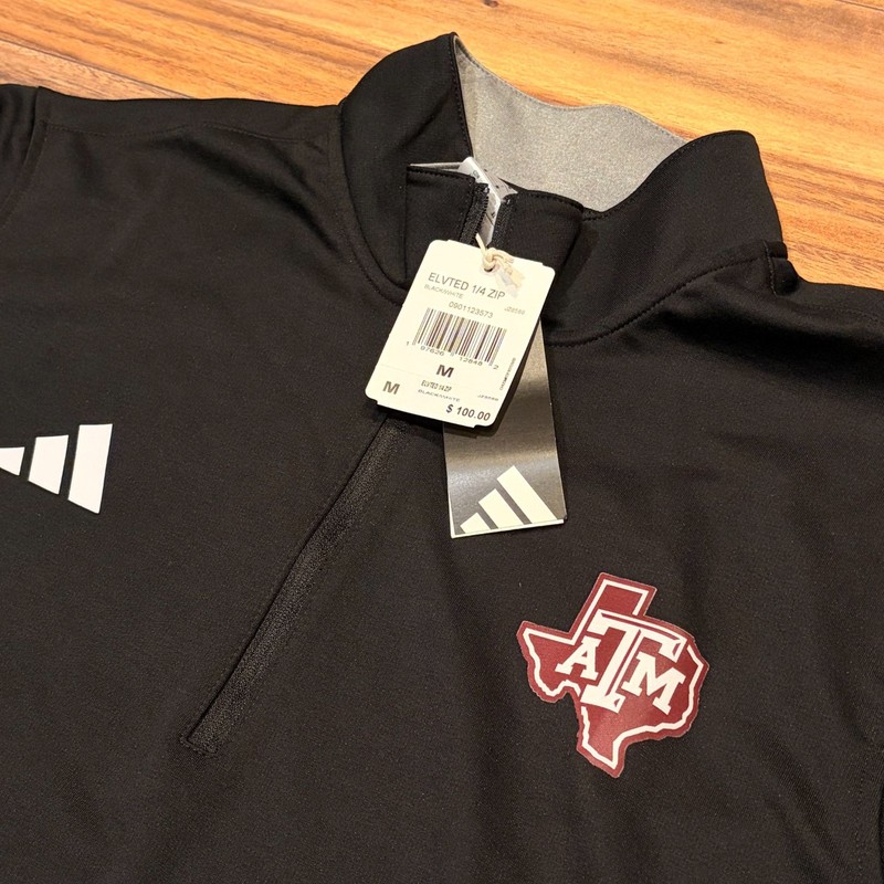 NEW Adidas Texas A&M Aggies Men's Elevated 1/4 Zip Top Sweater Black MSRP:$100 gallery