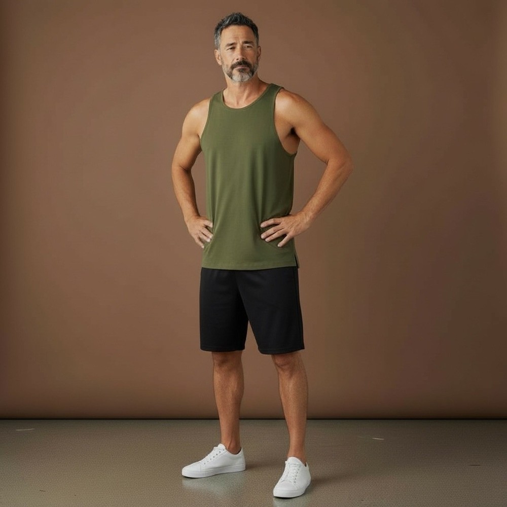 ALPHALETE Mens Olive Green Athletic Performance Tank Top Size S