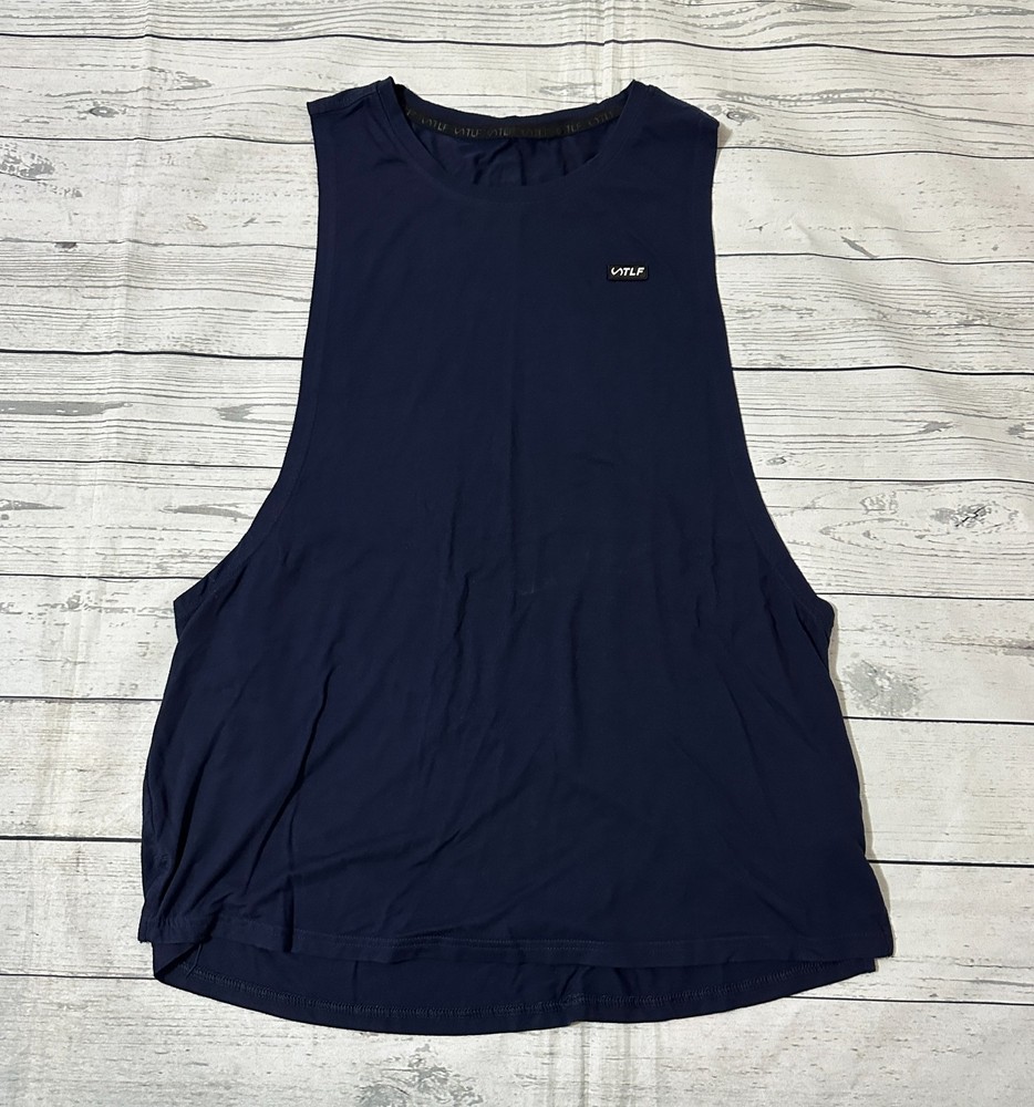 TLF Men's Athletic Sleeveless Performance Tank Top Gym Workout Size L Navy Blue