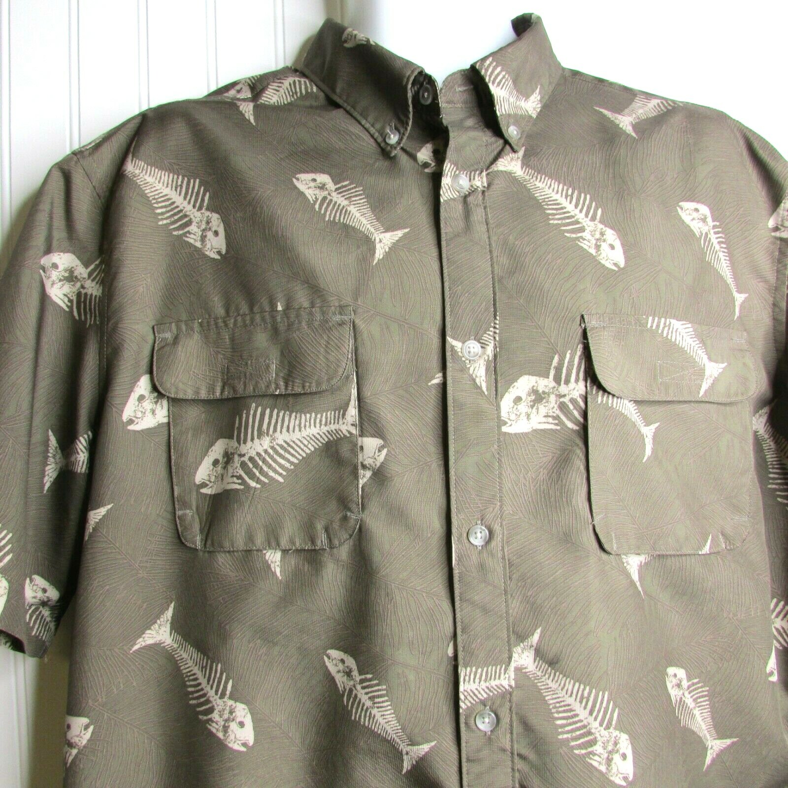 Chaps FISH BONES Vented Fishing Shirt Men's XL Lake Resort Nautical Sports *Read gallery