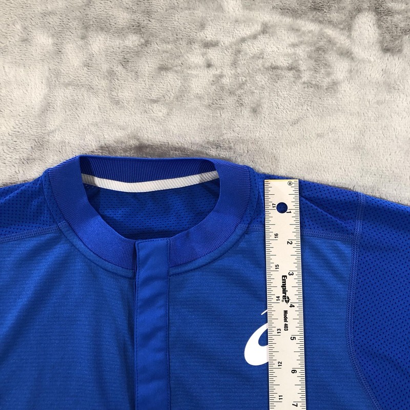 ASICS Shirt Mens Medium Blue Short Sleeve Mesh Henley Running Jersey 2041A068 gallery