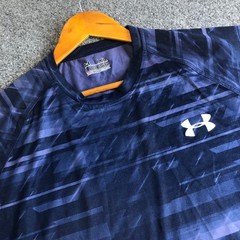 Under Armour Shirt Men XL Blue Camo Loose Crew Neck Performance Gym Short Sleeve
