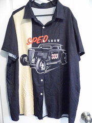 Men’s Shirt “Speed Show”, size XL, loose fitting black& Tan, w/car 333