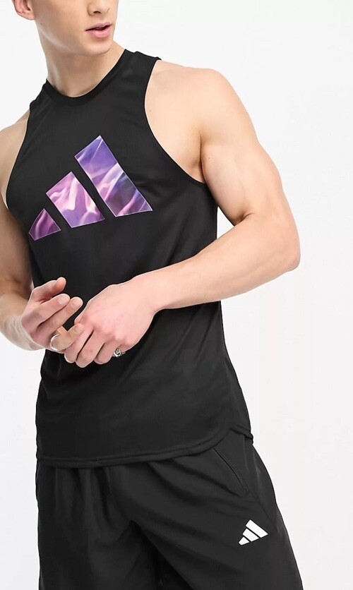 Adidas Aeroready Training Black Electric Print 3 Bar Logo Slim Fit Tank Tank Top gallery