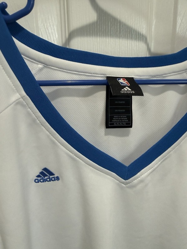 adidas NBA 4 Her Men’s T-Shirt XL White/Blue Mesh Polyester V-Neck Athletic gallery