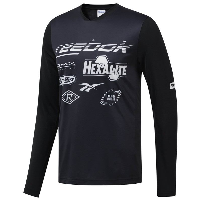 Reebok Men's Black Classic Color Block Graphic Long Sleeve T-Shirt - Black - L gallery
