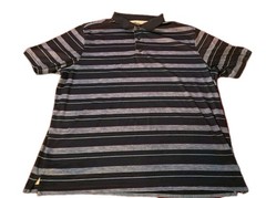 Reebok Golf Polo Shirt Mens 2XL Navy Blue Striped Athletic Short Sleeve Collar