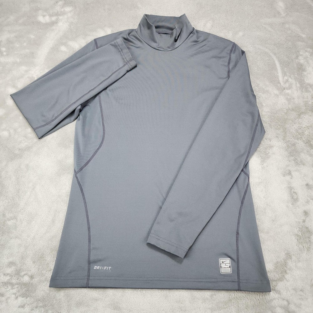 Nike Pro Combat Shirt Mens M Gray Dri-FIT Mock Neck Long Sleeve Athletic