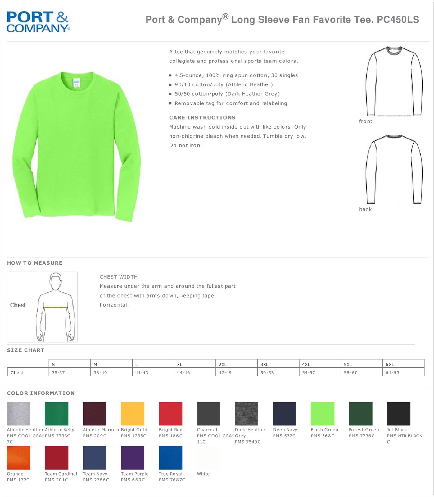 Port & Company Men's Long Sleeve Crew Neck Fan Favorite Cotton T-Shirt PC450LS gallery