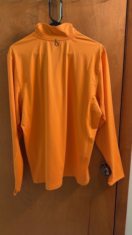 Brooks Mens Large 1/4 Zip Running Pullover Orange Long Sleeve Thumb Holes gallery