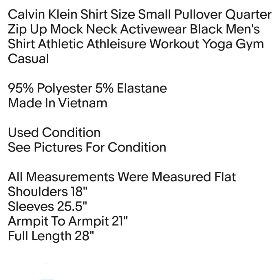 Calvin Klein Shirt Size Small Pullover Quarter Zip Up Mock Neck Activewear Black gallery