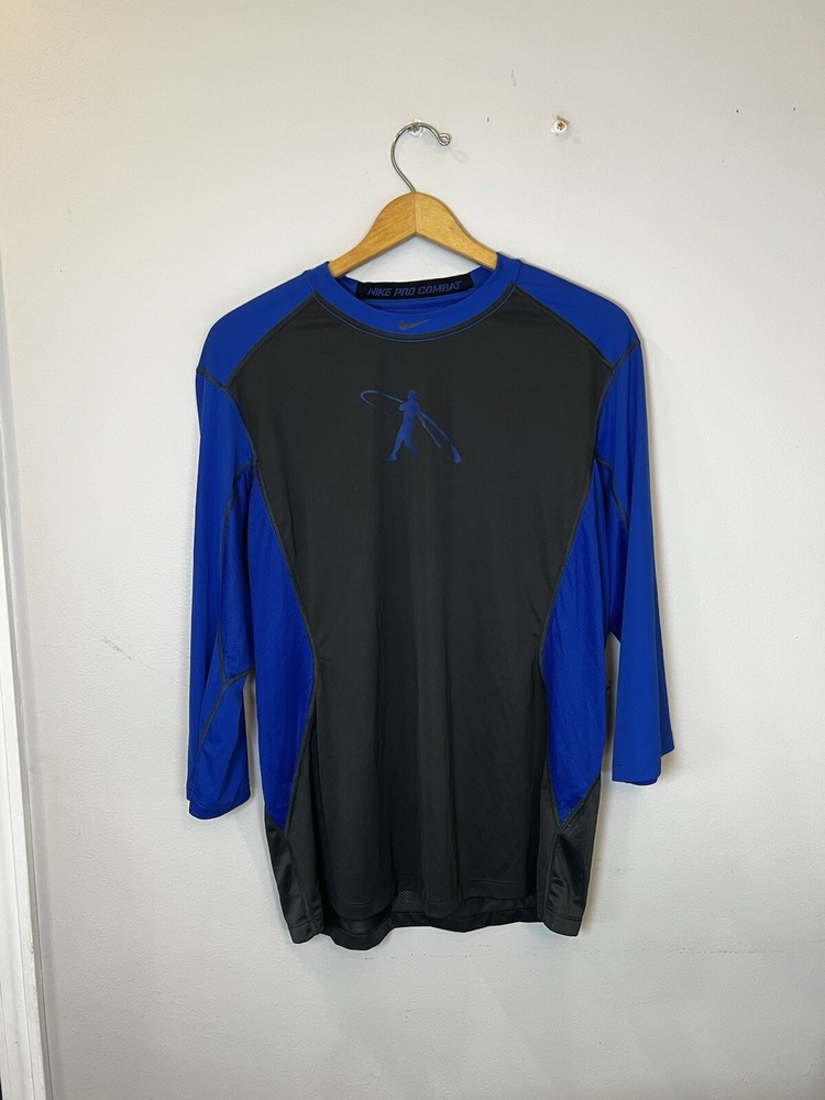 Nike Pro Combat Shirt Mens XL Blue/Black Dri-Fit Fitted Vapor MLB Center Swoosh