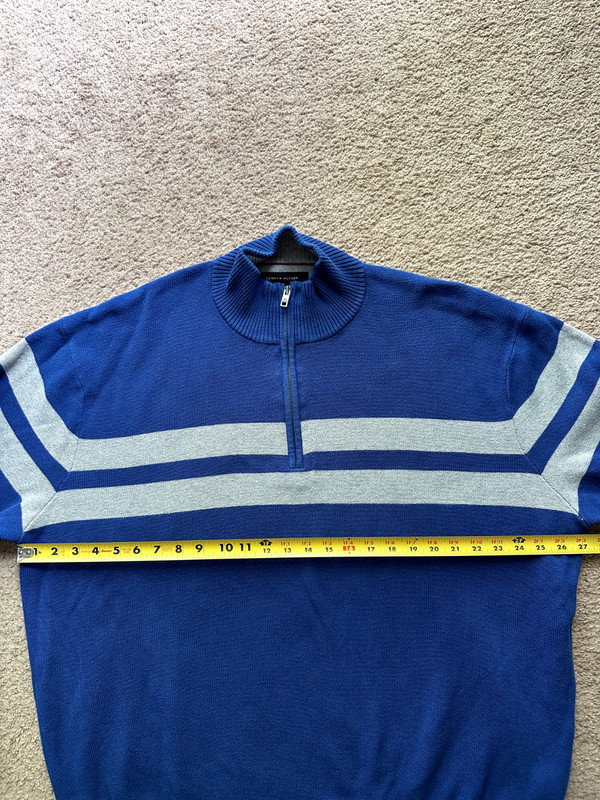 Tommy Hilfiger Sweater Mens 2XL Mock Neck 1/4 Zip Striped Blue Long Sleeve gallery