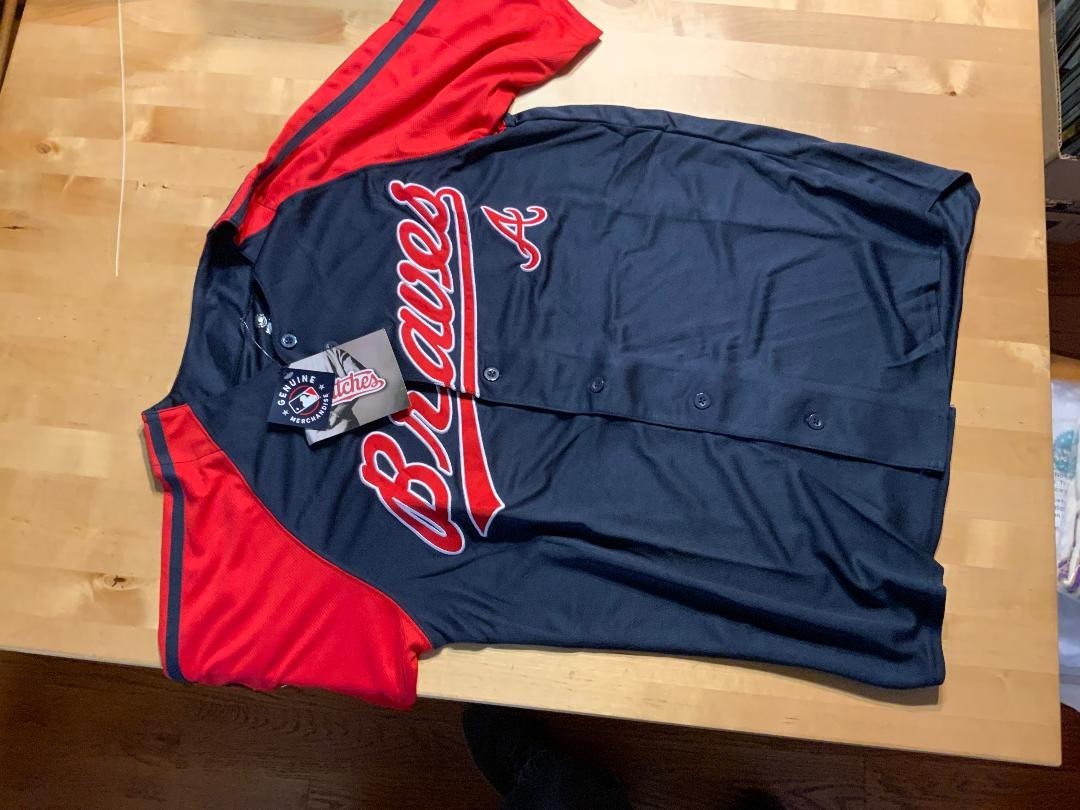 Atlanta Braves Blank Jersey Short Sleeve Button Up Men’s Medium STITCHES gallery
