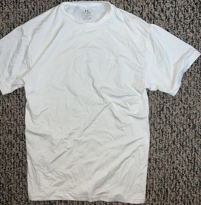 Under Armour Men's White T-Shirt w/ Logo Size Small EUC Superb State! 🍀 gallery