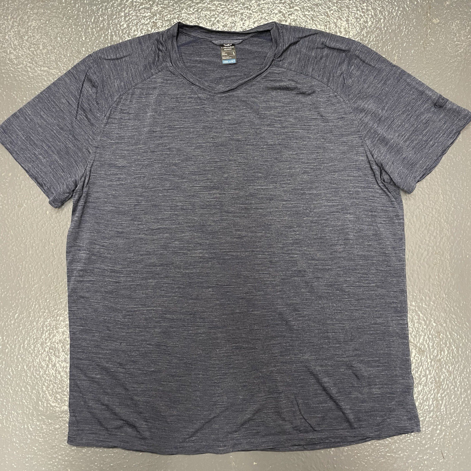 Icebreaker Merino Wool Blend Cool Lite Active Top Knit Short Sleeve Hthr Navy L gallery
