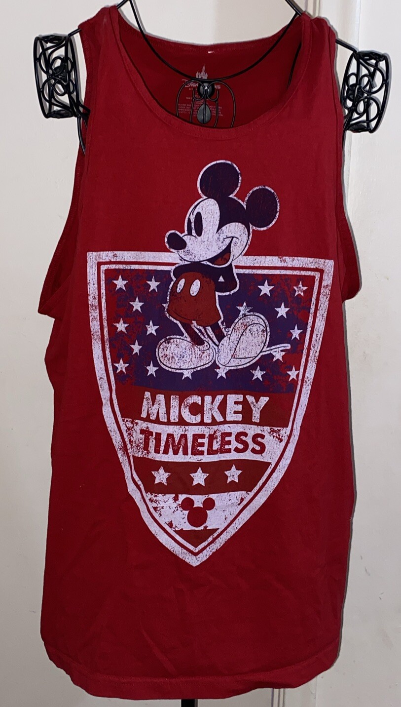 Disney 2XL Red Distressed Tank Top Shirt Patriotic Mickey Timeless Americana gallery