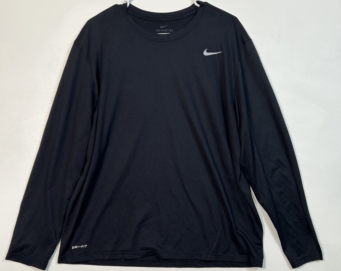 Nike Dri-FIT Long Sleeve Shirt Mens Black Workout Training Active Tee Swoosh XL gallery