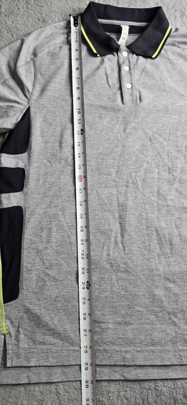 Lululemon Polo Shirt Mens Large Gray Black Yellow S/S Performance Athletica gallery